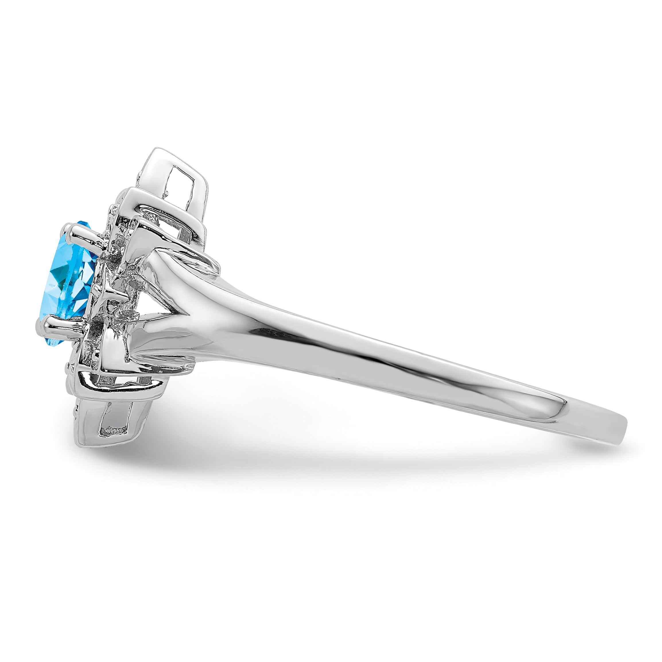 Sterling Silver Rhodium Diamond & Light Blue Topaz Ring