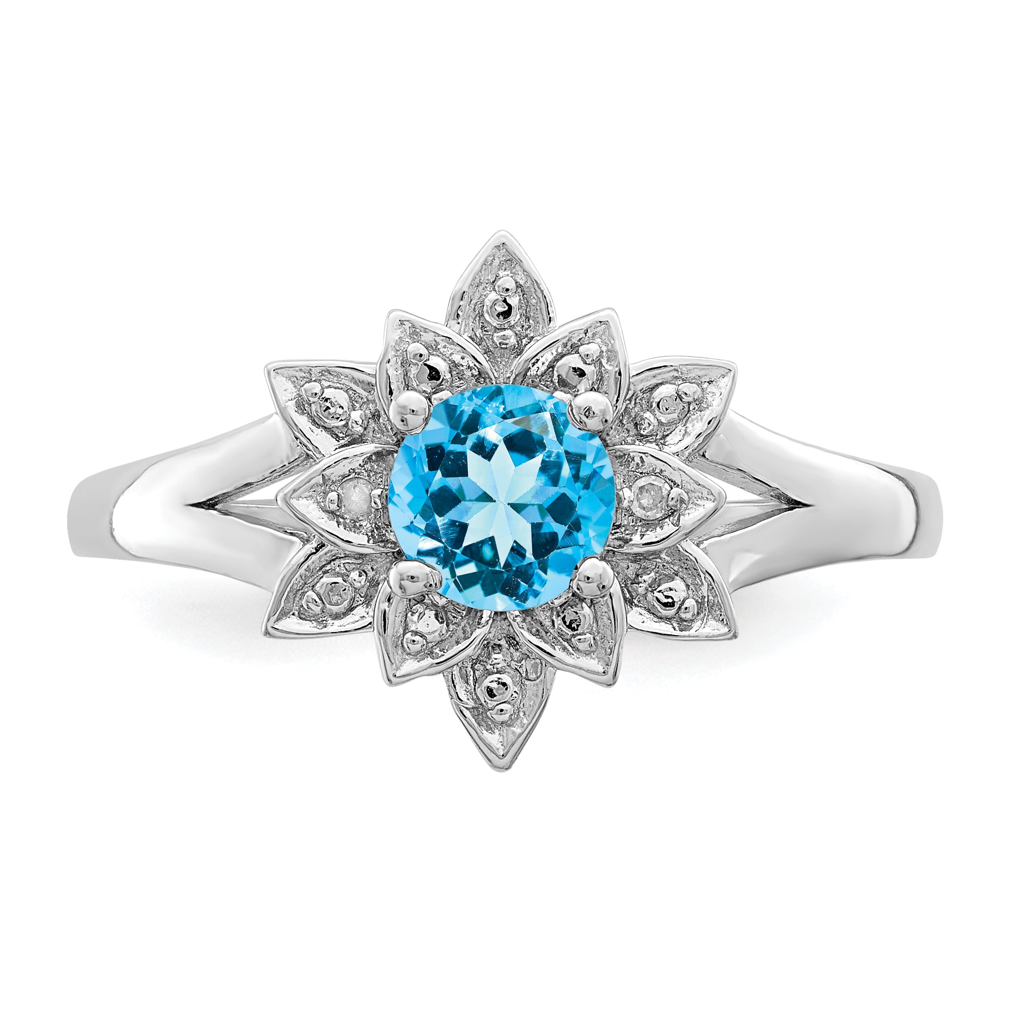 Sterling Silver Rhodium Diamond & Light Blue Topaz Ring