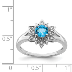 Sterling Silver Rhodium Diamond & Light Blue Topaz Ring