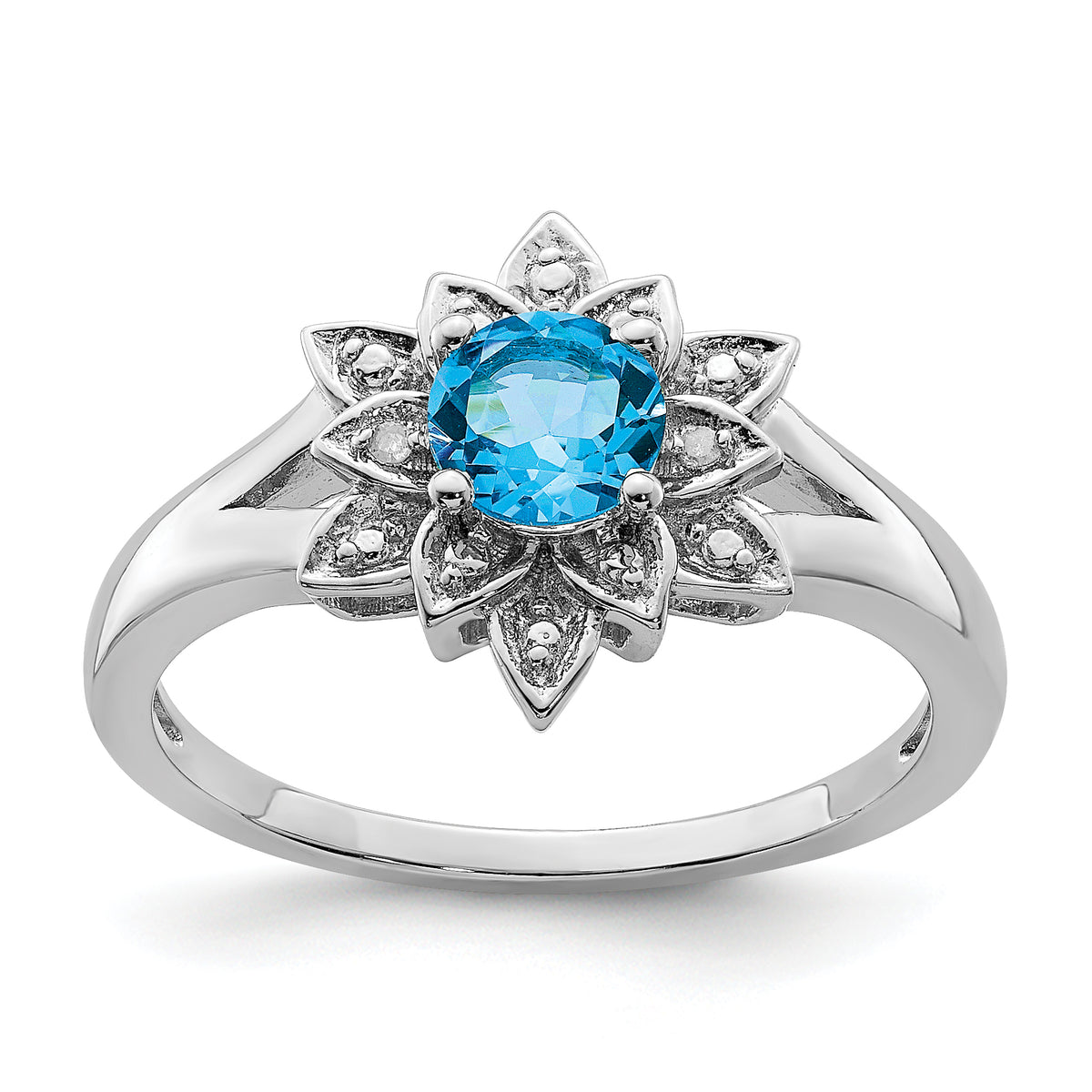 Sterling Silver Rhodium Diamond & Light Blue Topaz Ring