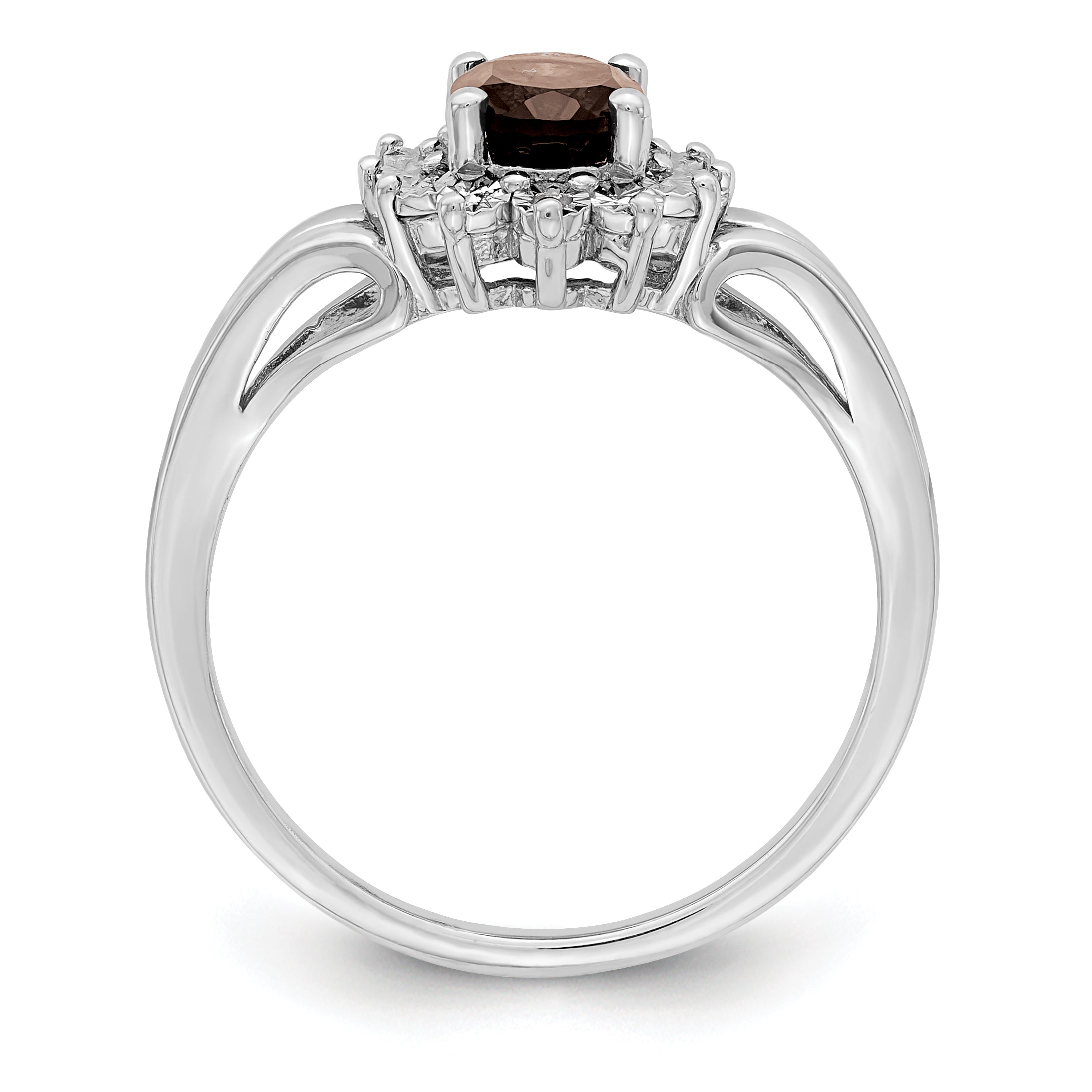 Sterling Silver Rhodium Diamond & Smoky Quartz Ring