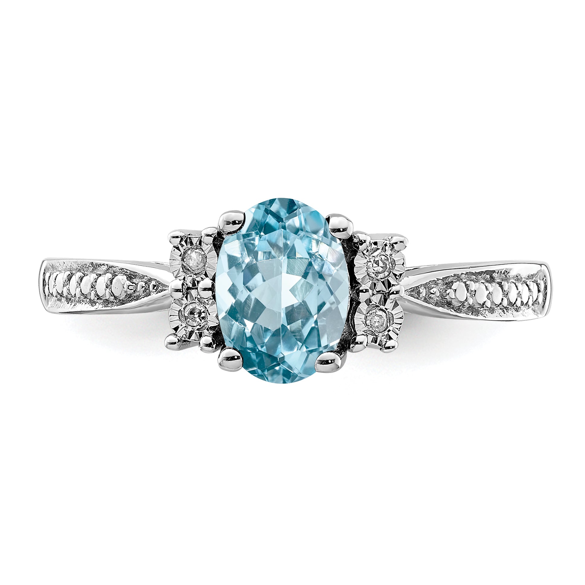 Sterling Silver Rhodium Diamond & Light Blue Topaz Ring