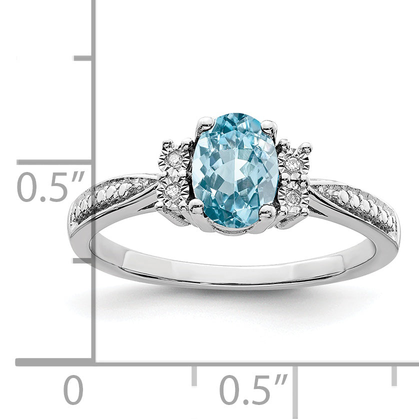 Sterling Silver Rhodium Diamond & Light Blue Topaz Ring