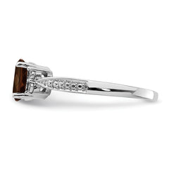 Sterling Silver Rhodium Diamond & Smoky Quartz Ring