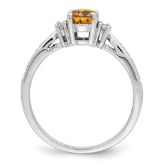 Sterling Silver Rhodium Diamond & Whiskey Quartz Ring