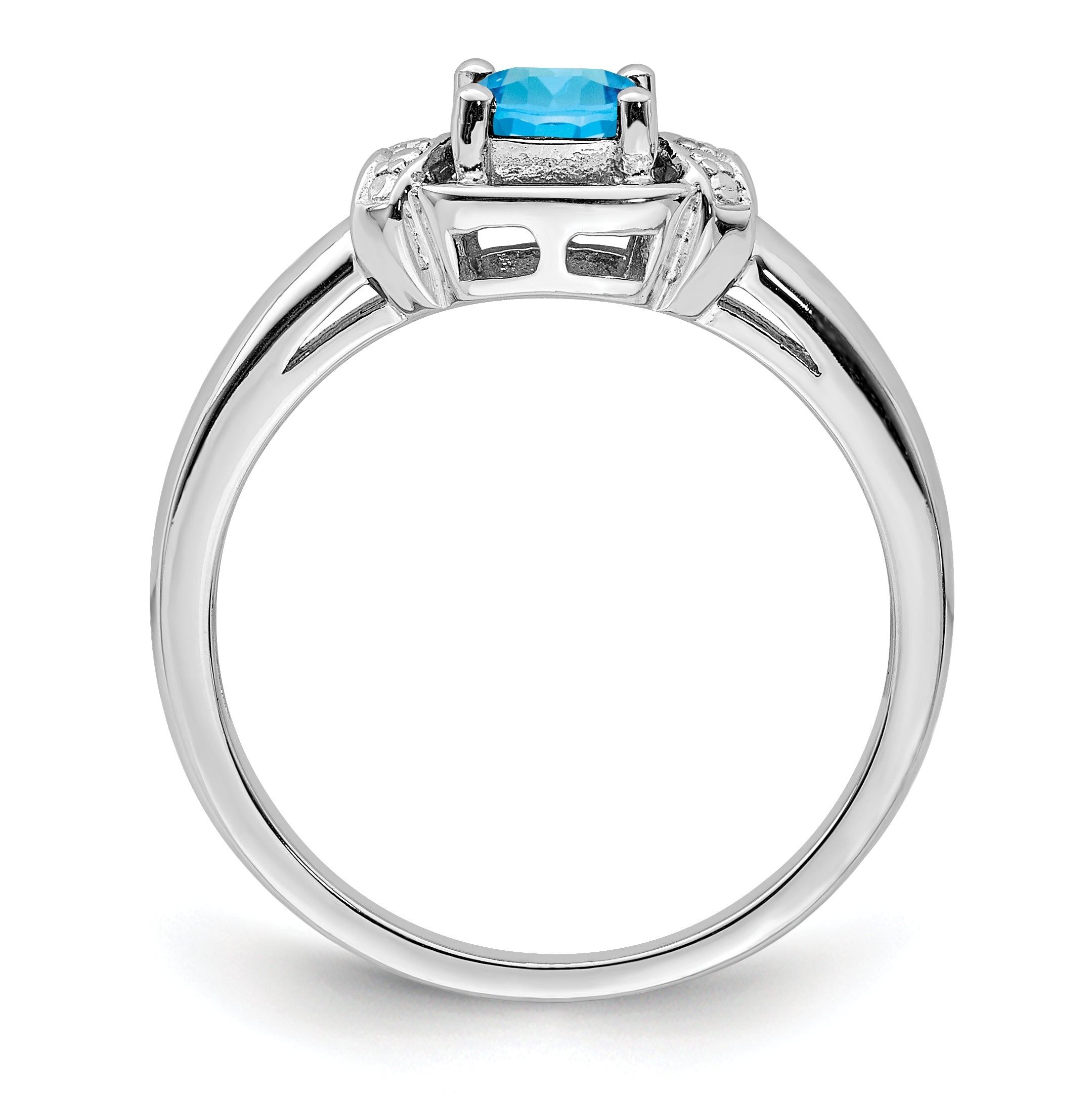 Sterling Silver Rhodium Diamond & Light Blue Topaz Ring