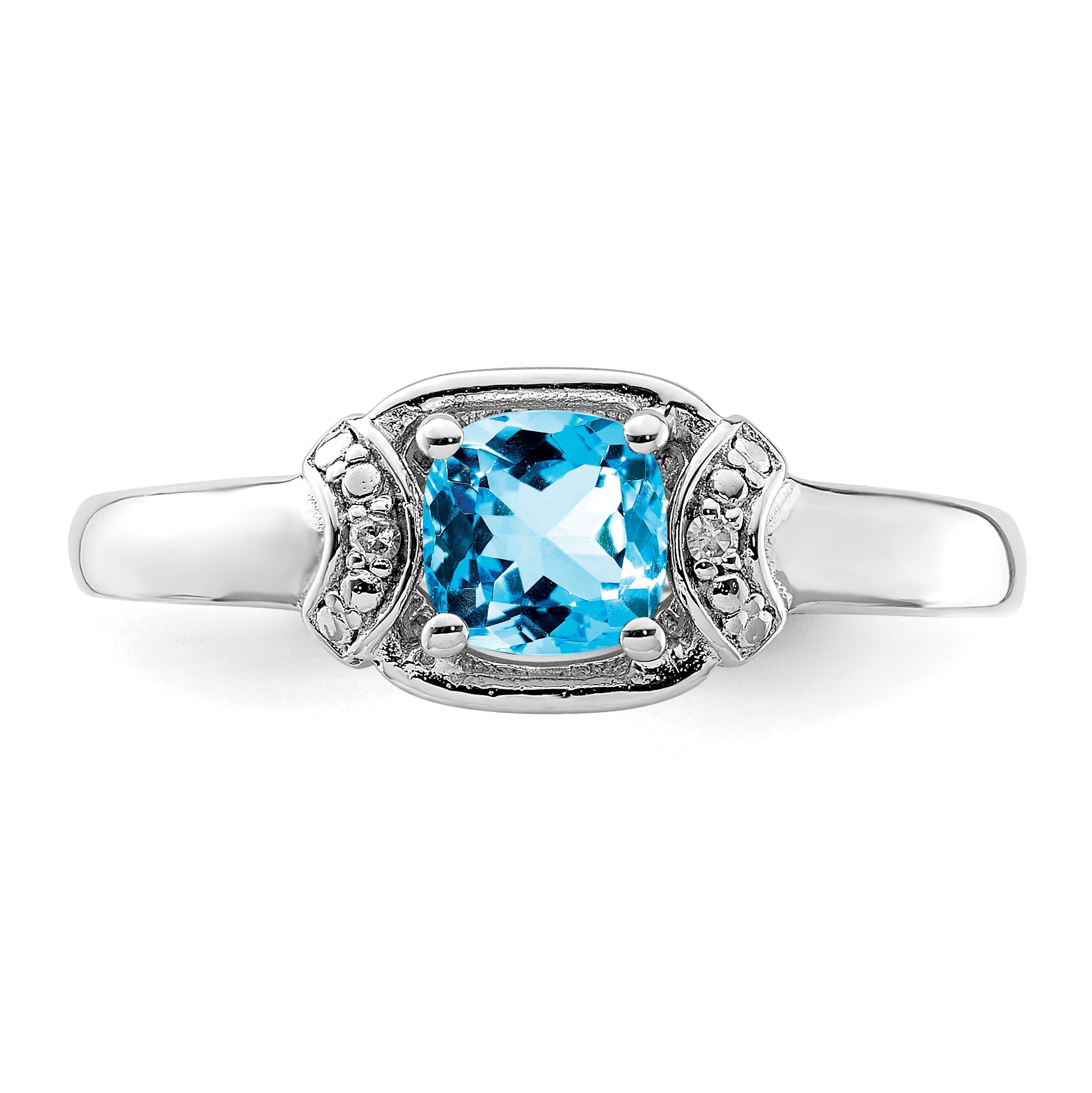 Sterling Silver Rhodium Diamond & Light Blue Topaz Ring