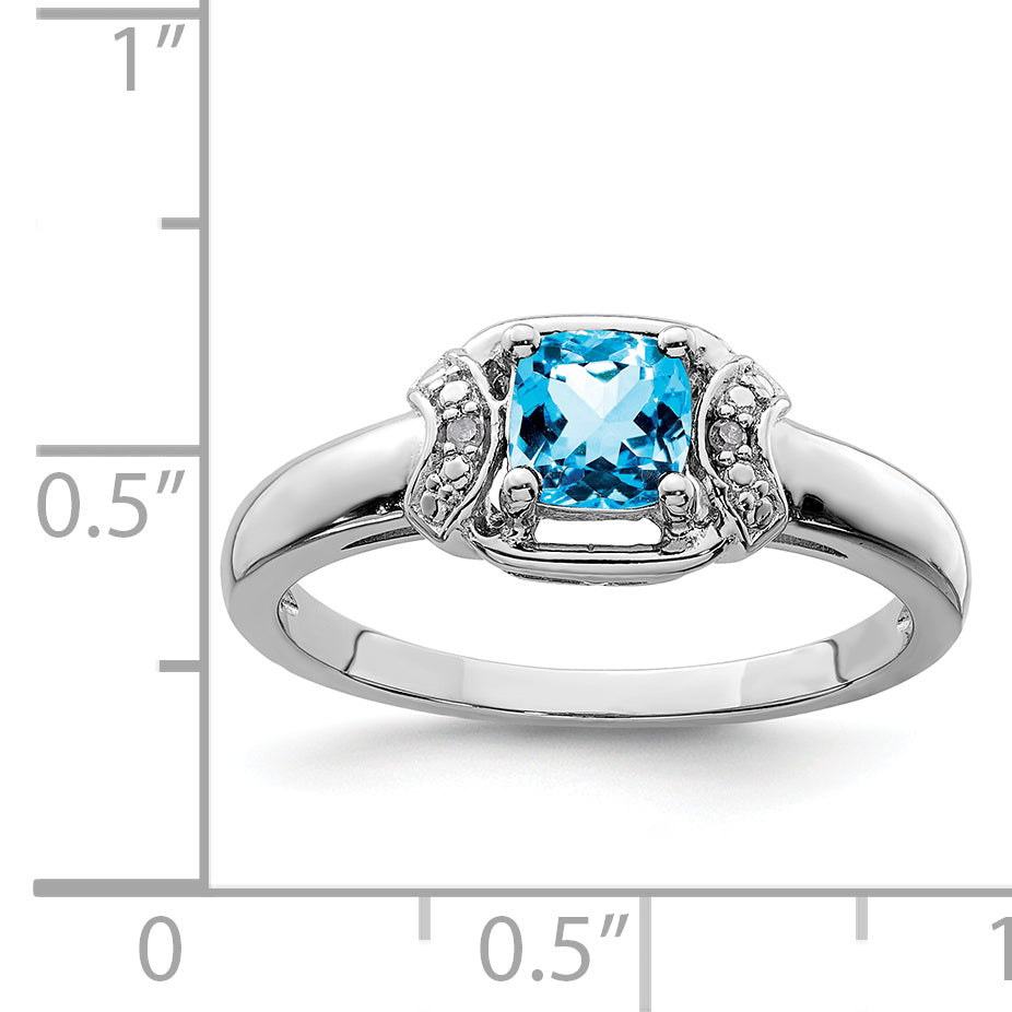 Sterling Silver Rhodium Diamond & Light Blue Topaz Ring