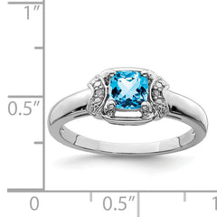 Sterling Silver Rhodium Diamond & Light Blue Topaz Ring