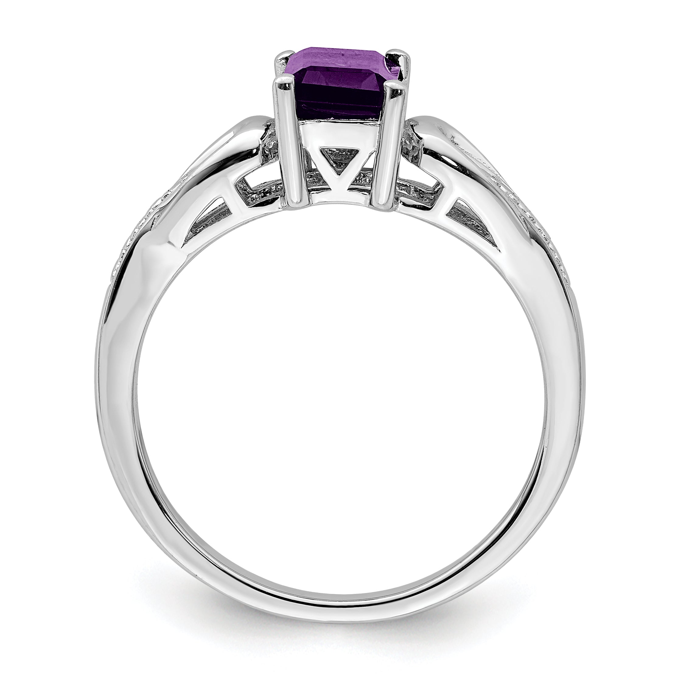 Sterling Silver Rhodium-plated Diamond & Amethyst Ring