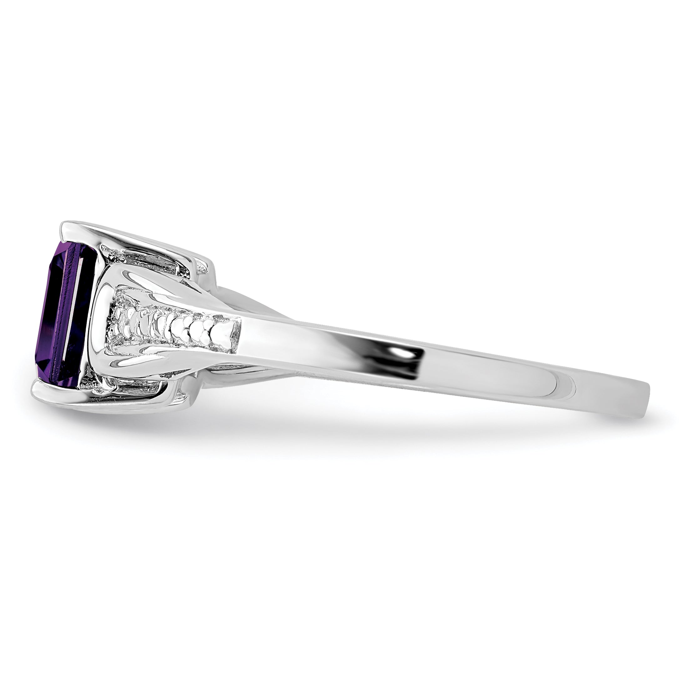 Sterling Silver Rhodium-plated Diamond & Amethyst Ring