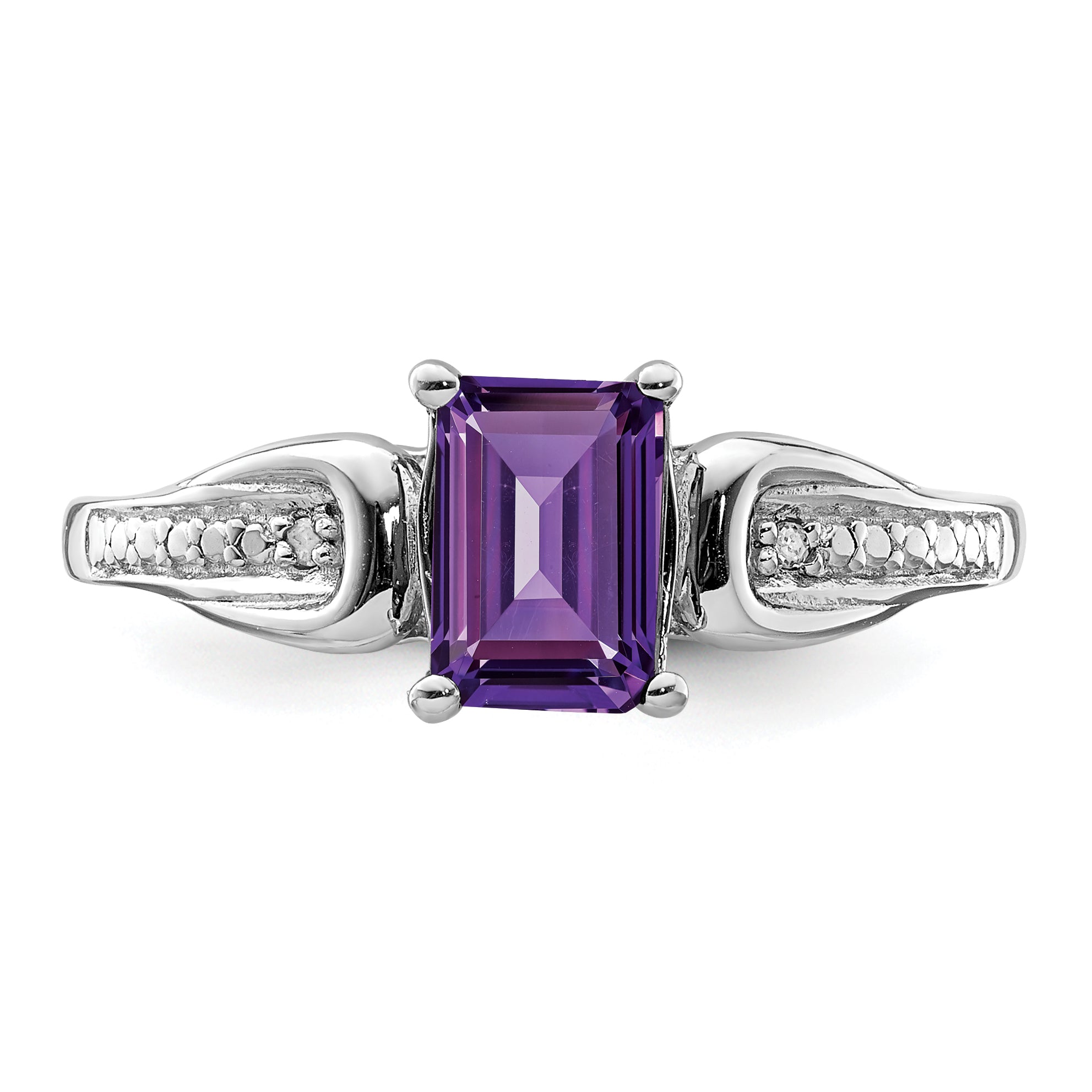 Sterling Silver Rhodium-plated Diamond & Amethyst Ring