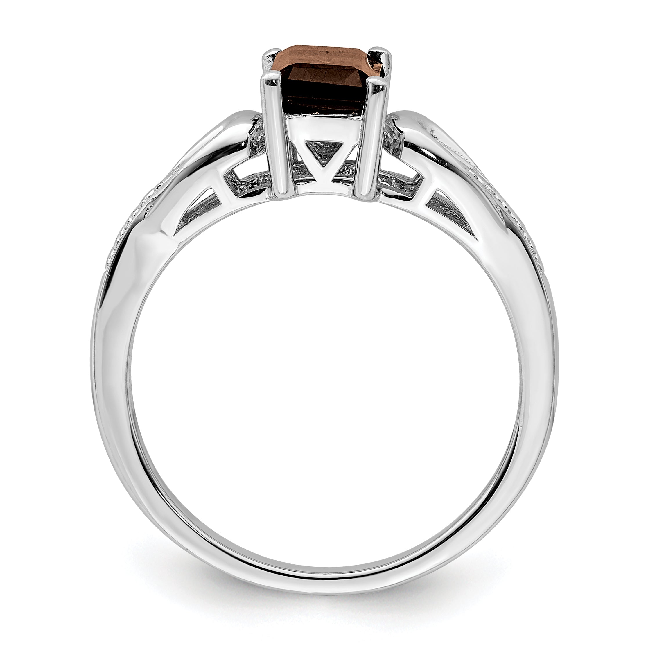 Sterling Silver Rhodium Diamond & Smoky Quartz Ring