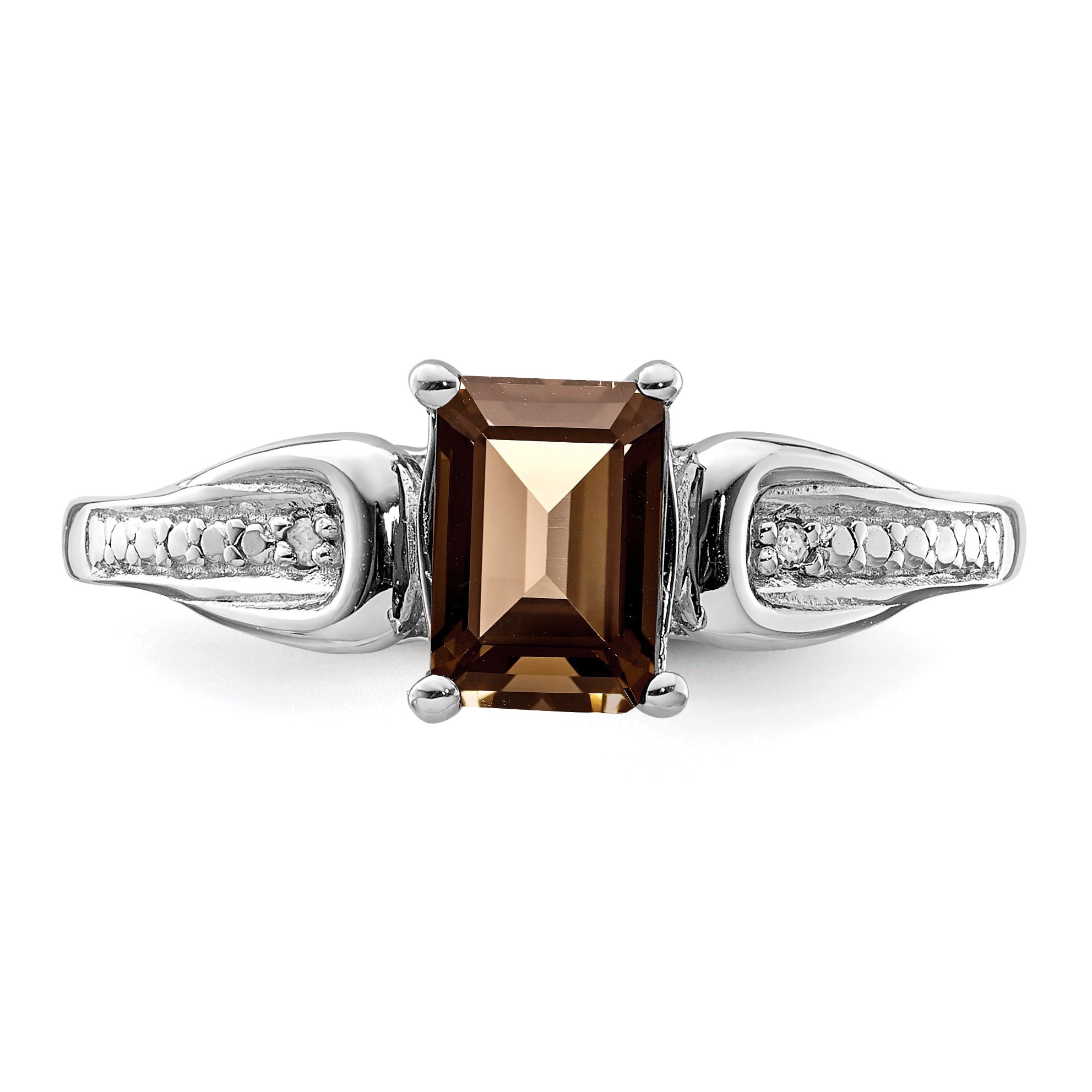 Sterling Silver Rhodium Diamond & Smoky Quartz Ring