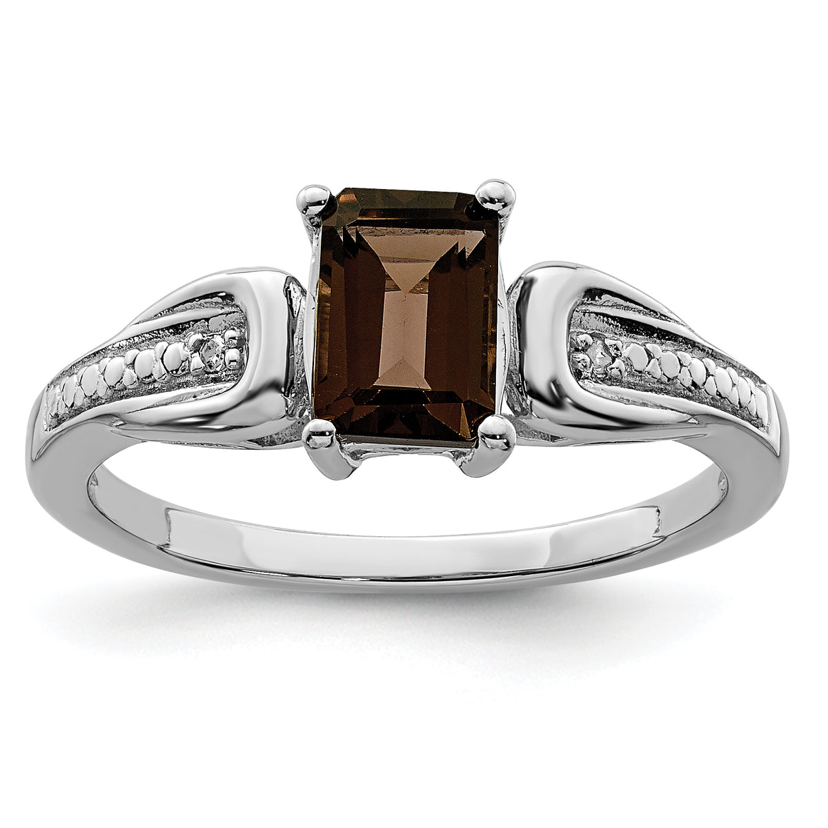 Sterling Silver Rhodium Diamond & Smoky Quartz Ring