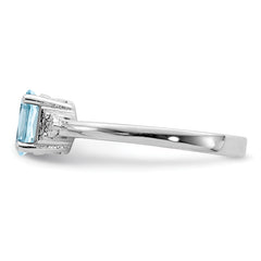 Sterling Silver Rhodium Diamond & Light Blue Topaz Ring