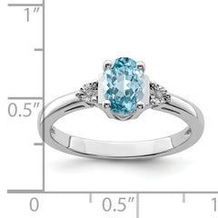 Sterling Silver Rhodium Diamond & Light Blue Topaz Ring