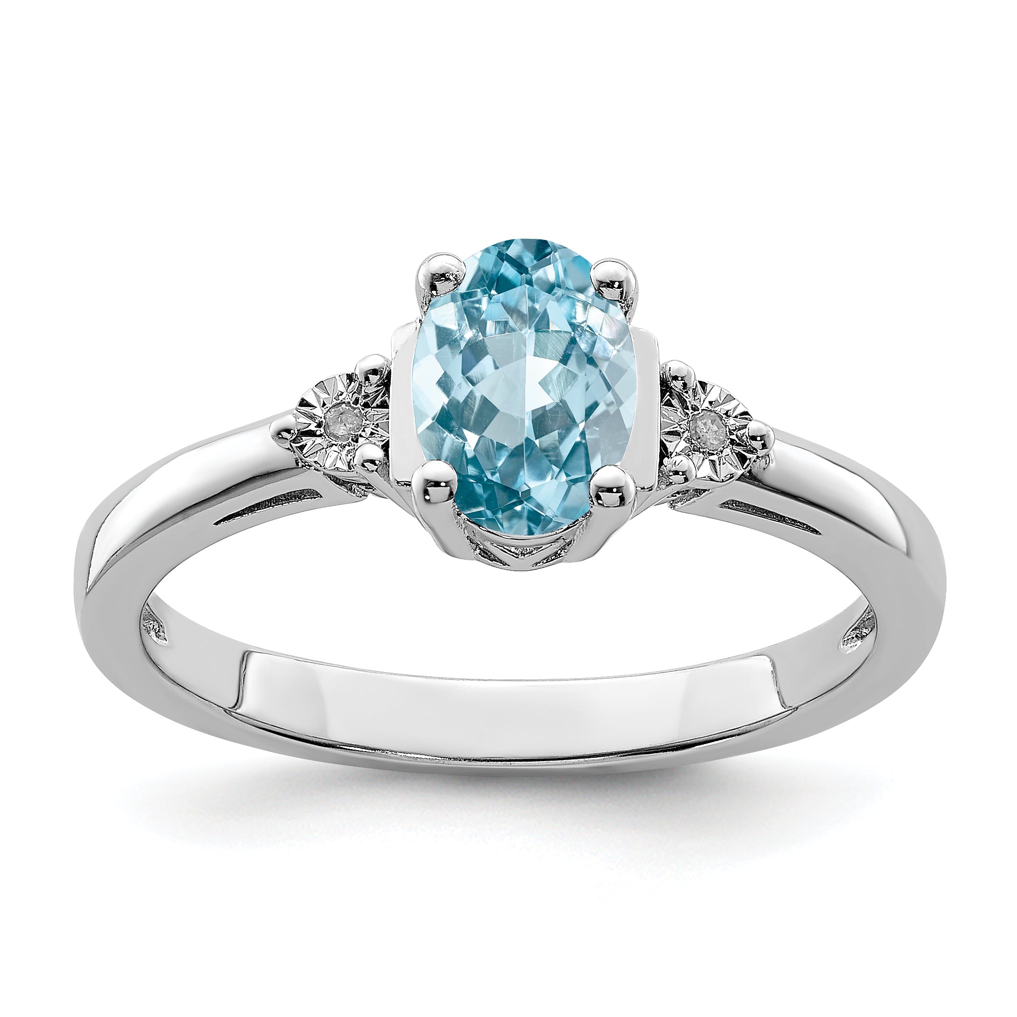 Sterling Silver Rhodium Diamond & Light Blue Topaz Ring