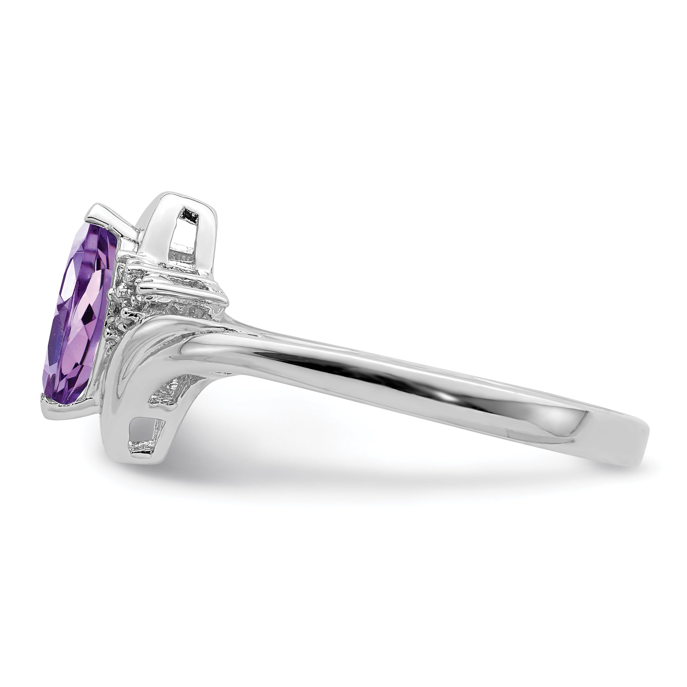 Sterling Silver Rhodium-plated Diamond & Amethyst Ring