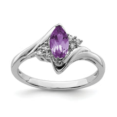 Sterling Silver Rhodium-plated Diamond & Amethyst Ring