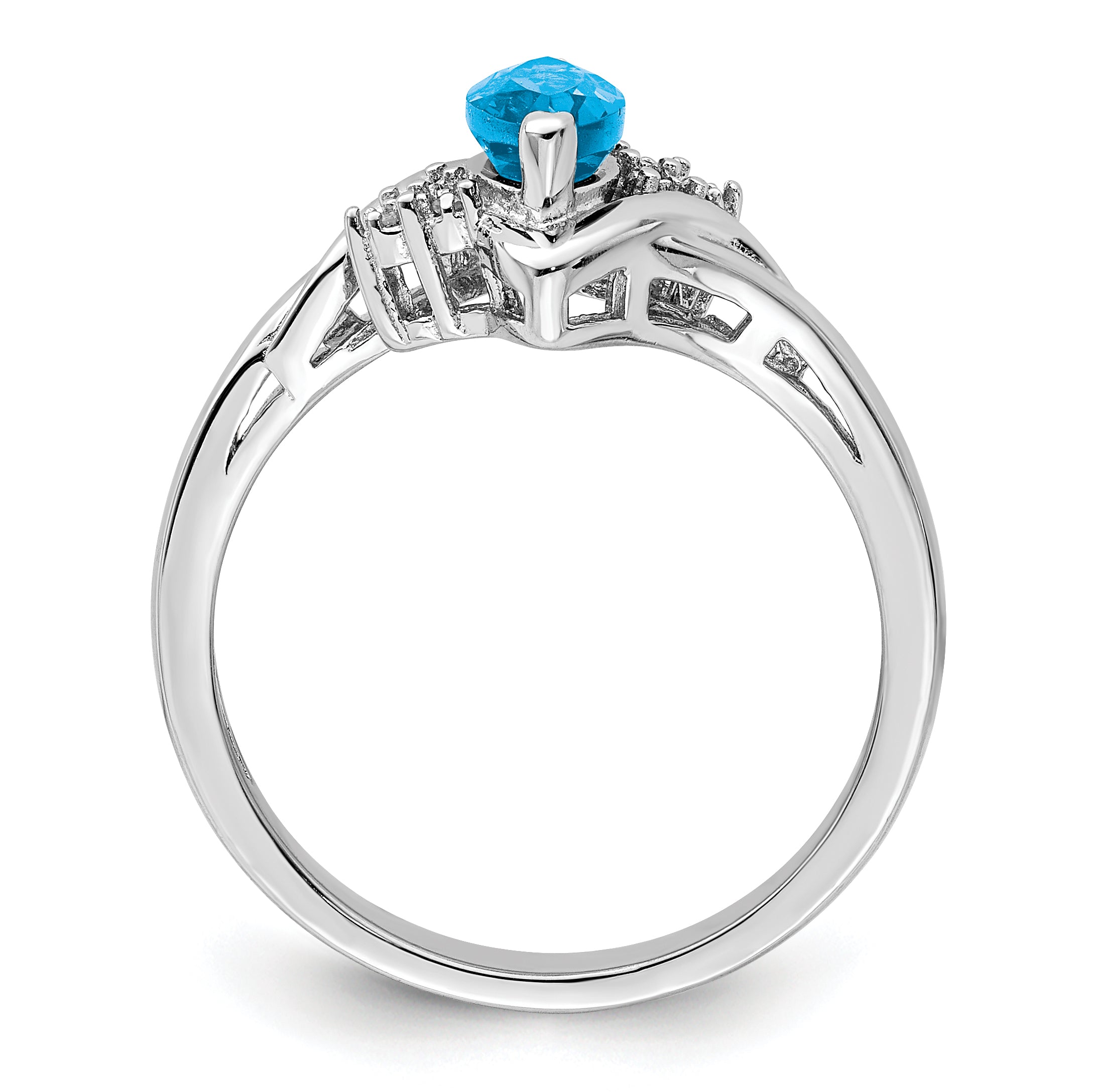 Sterling Silver Rhodium Diamond & Light Blue Topaz Ring