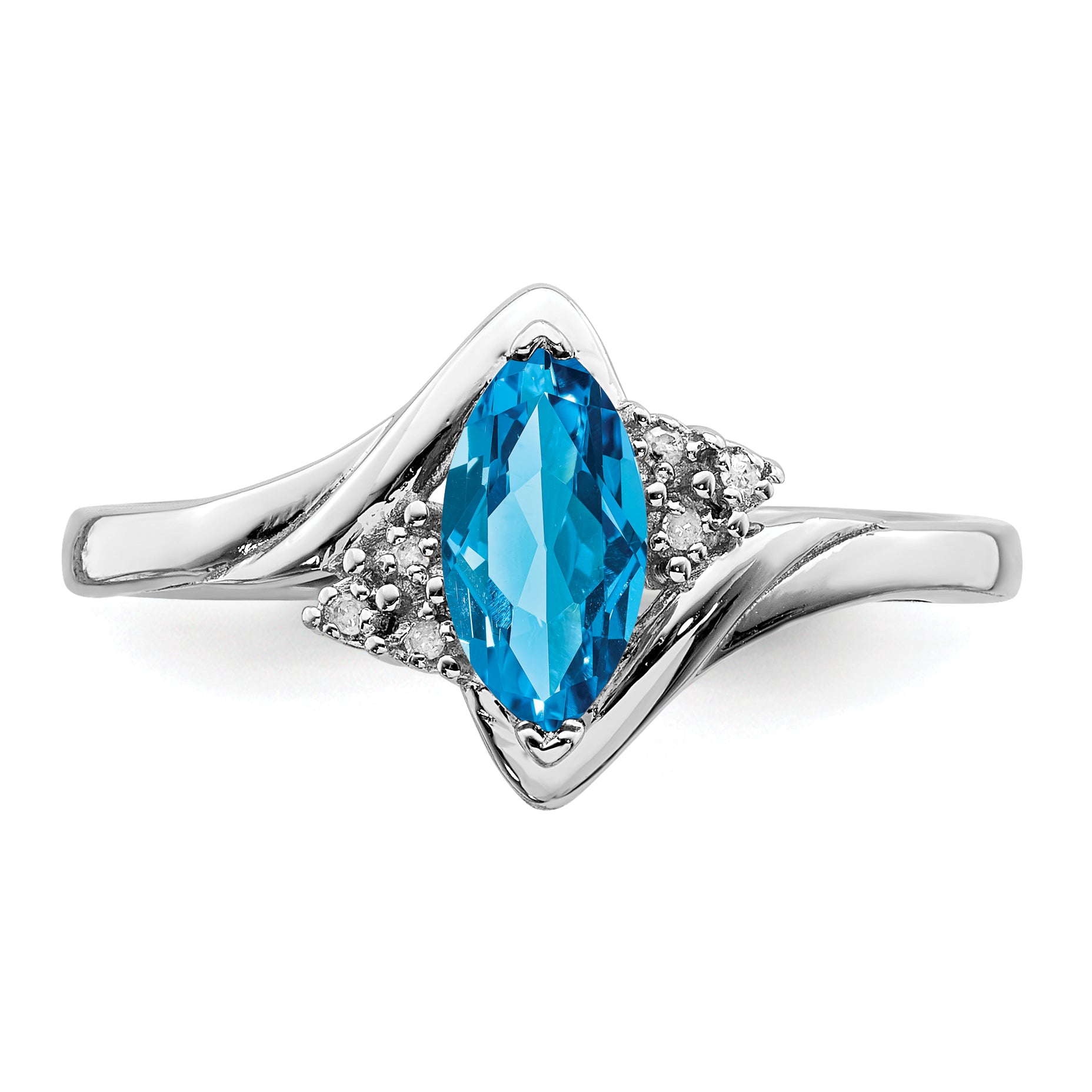 Sterling Silver Rhodium Diamond & Light Blue Topaz Ring