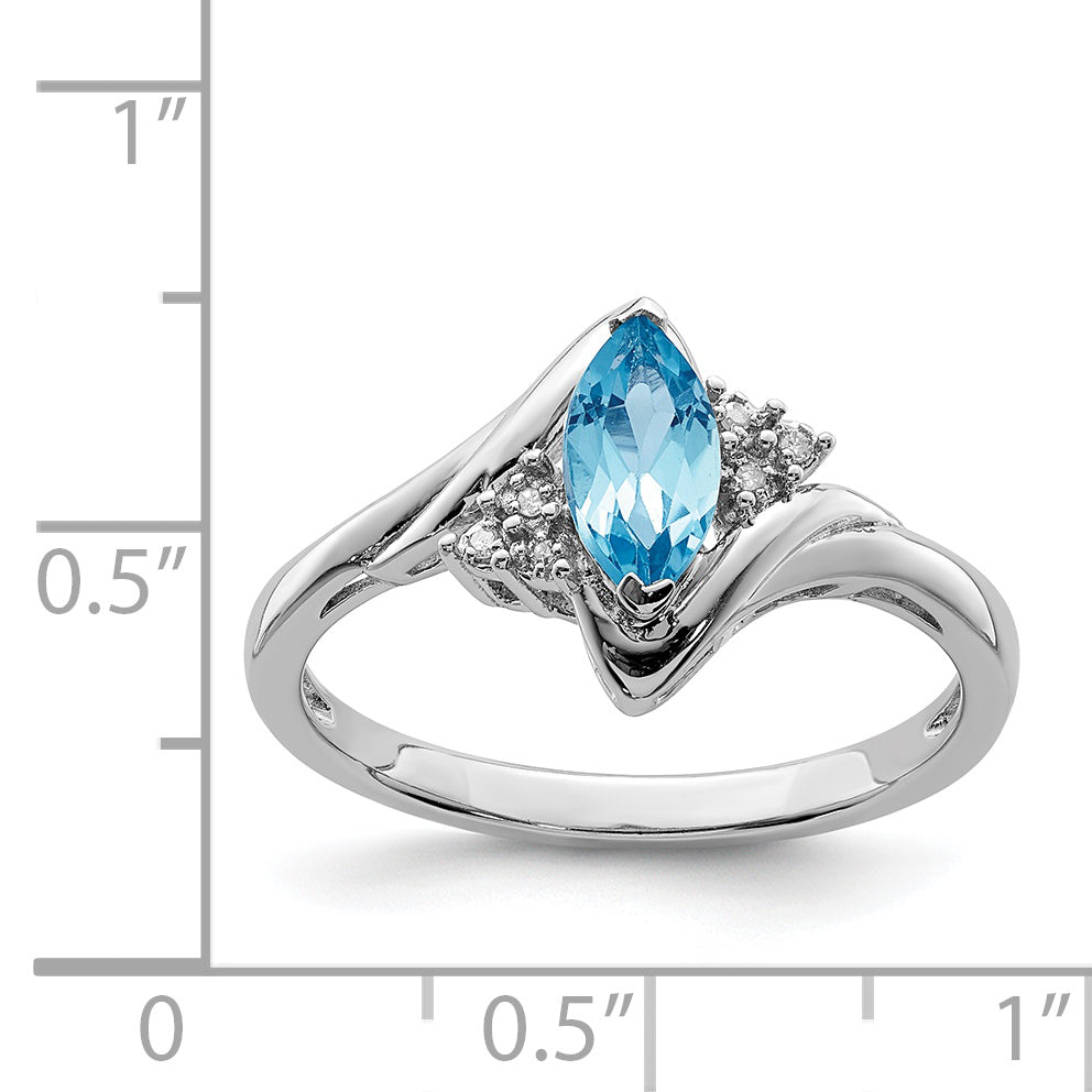 Sterling Silver Rhodium Diamond & Light Blue Topaz Ring