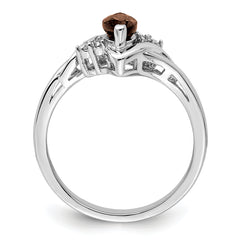 Sterling Silver Rhodium Diamond & Smoky Quartz Ring