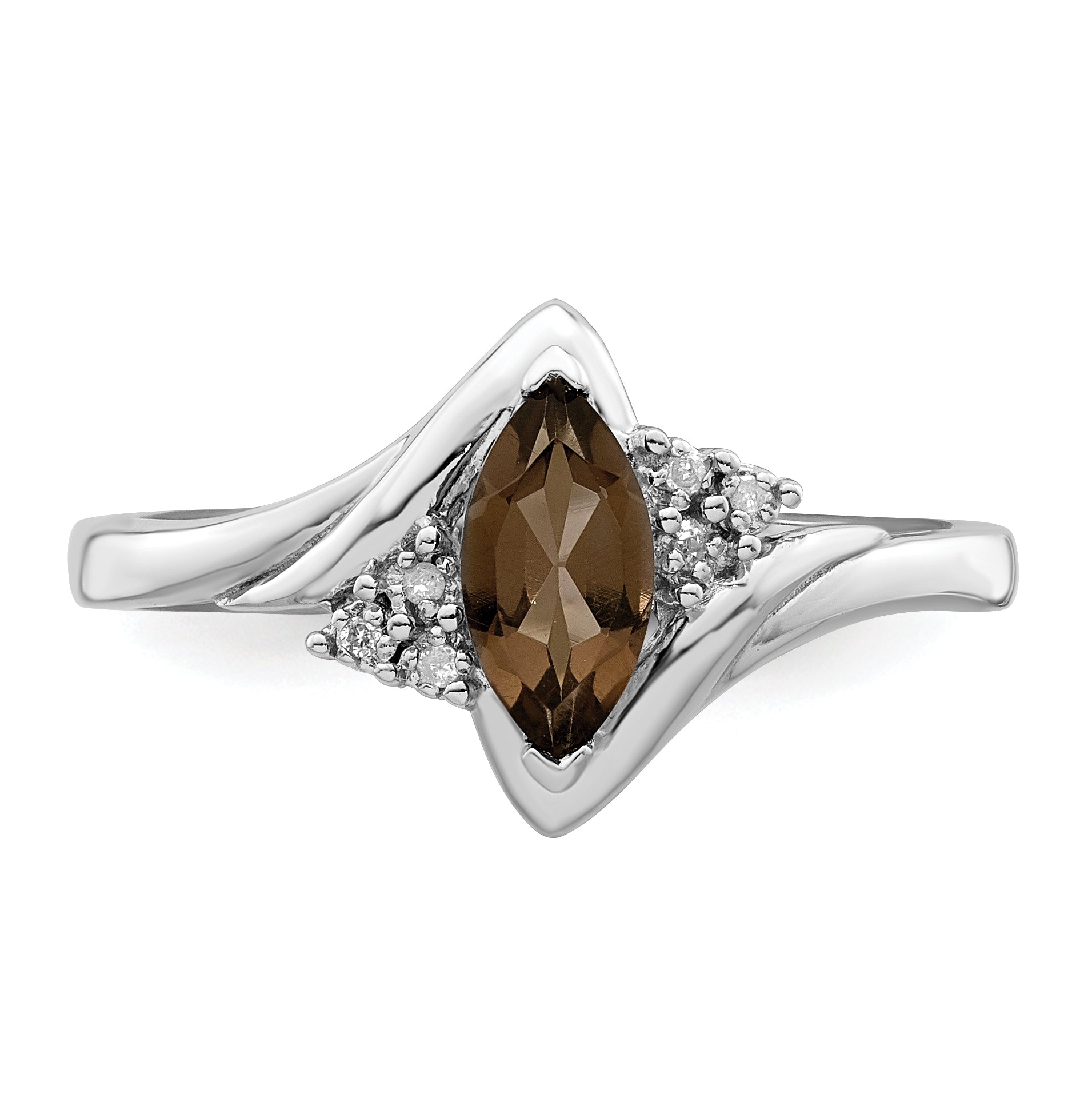 Sterling Silver Rhodium Diamond & Smoky Quartz Ring