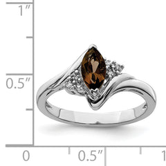 Sterling Silver Rhodium Diamond & Smoky Quartz Ring