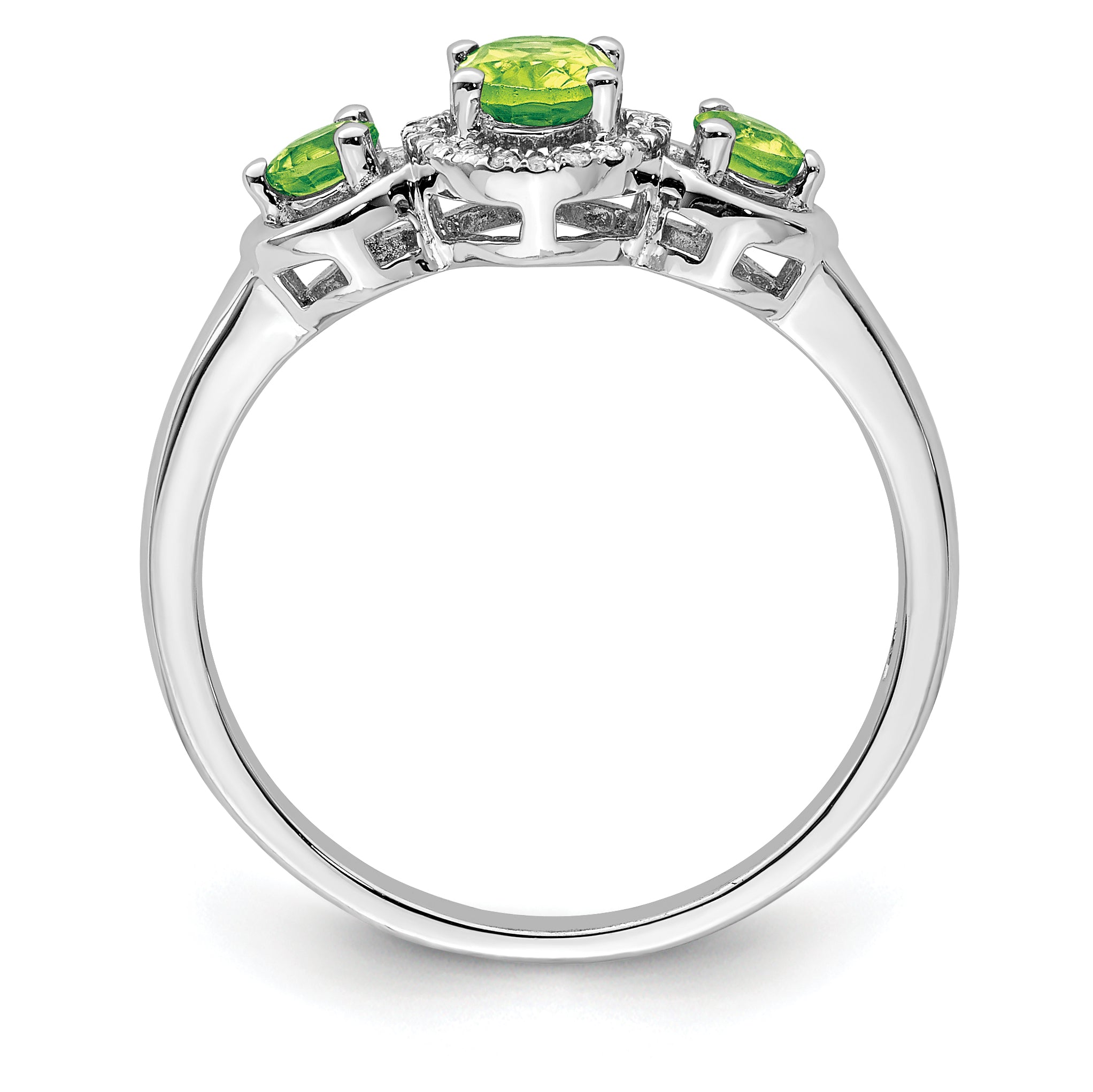 Sterling Silver Rhodium Peridot Diamond Ring