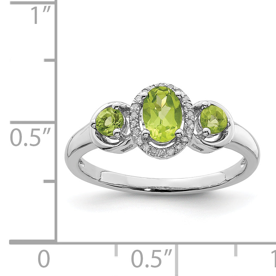 Sterling Silver Rhodium Peridot Diamond Ring