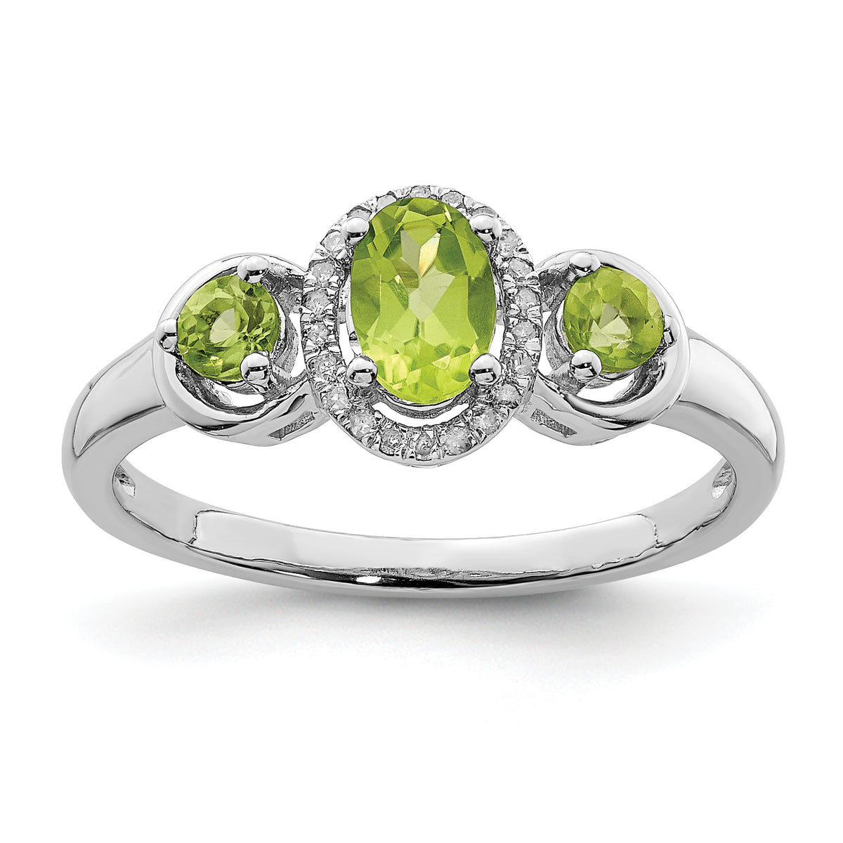 Sterling Silver Rhodium Peridot Diamond Ring