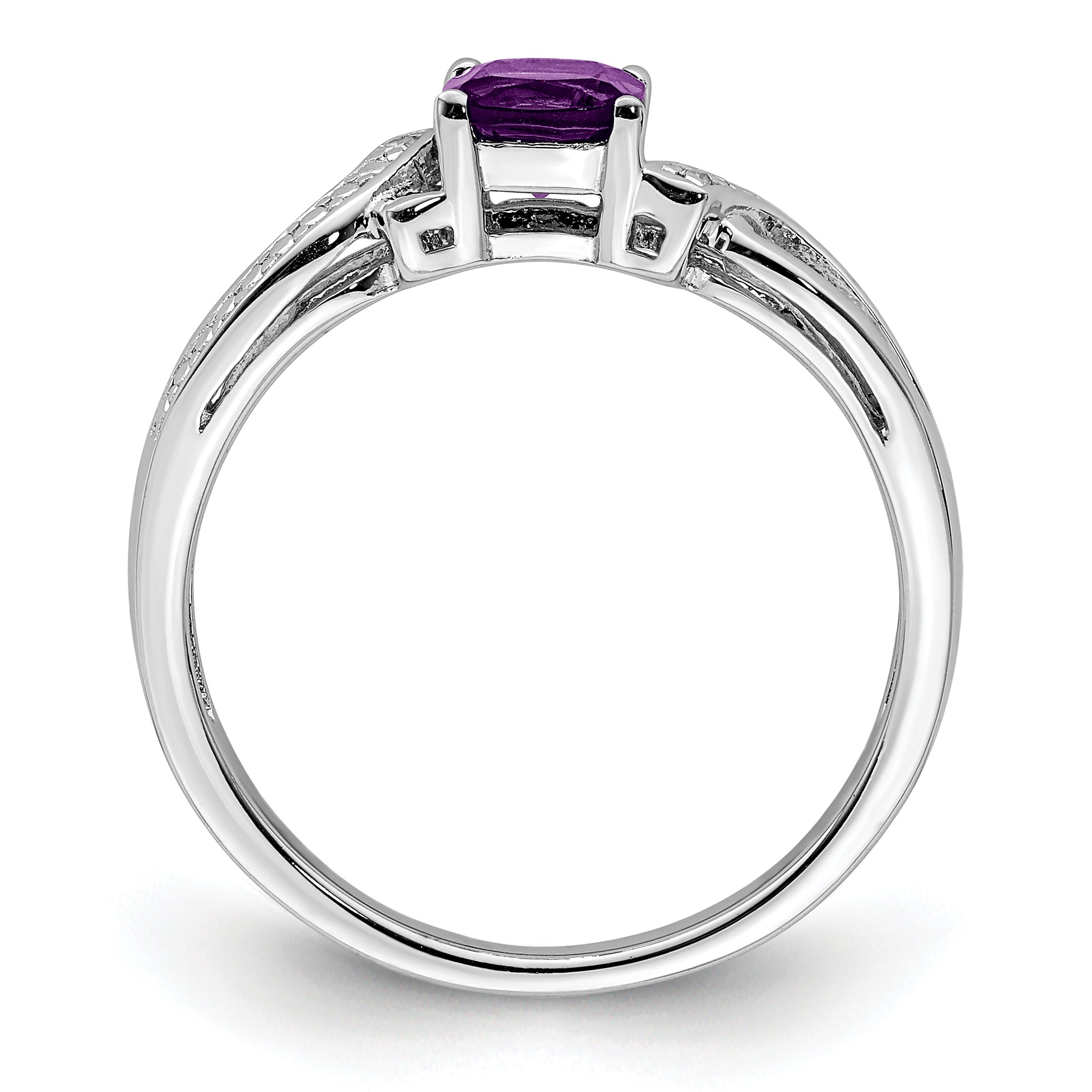 Sterling Silver Rhodium-plated Amethyst Diamond Ring