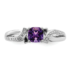 Sterling Silver Rhodium-plated Amethyst Diamond Ring