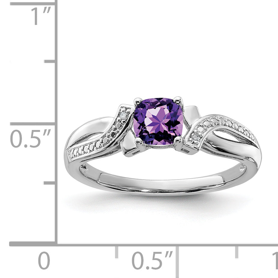 Sterling Silver Rhodium-plated Amethyst Diamond Ring