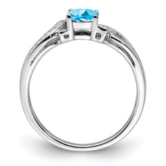 Sterling Silver Rhodium Light Swiss Blue Topaz & Diamond Ring