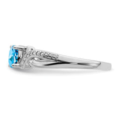 Sterling Silver Rhodium Light Swiss Blue Topaz & Diamond Ring