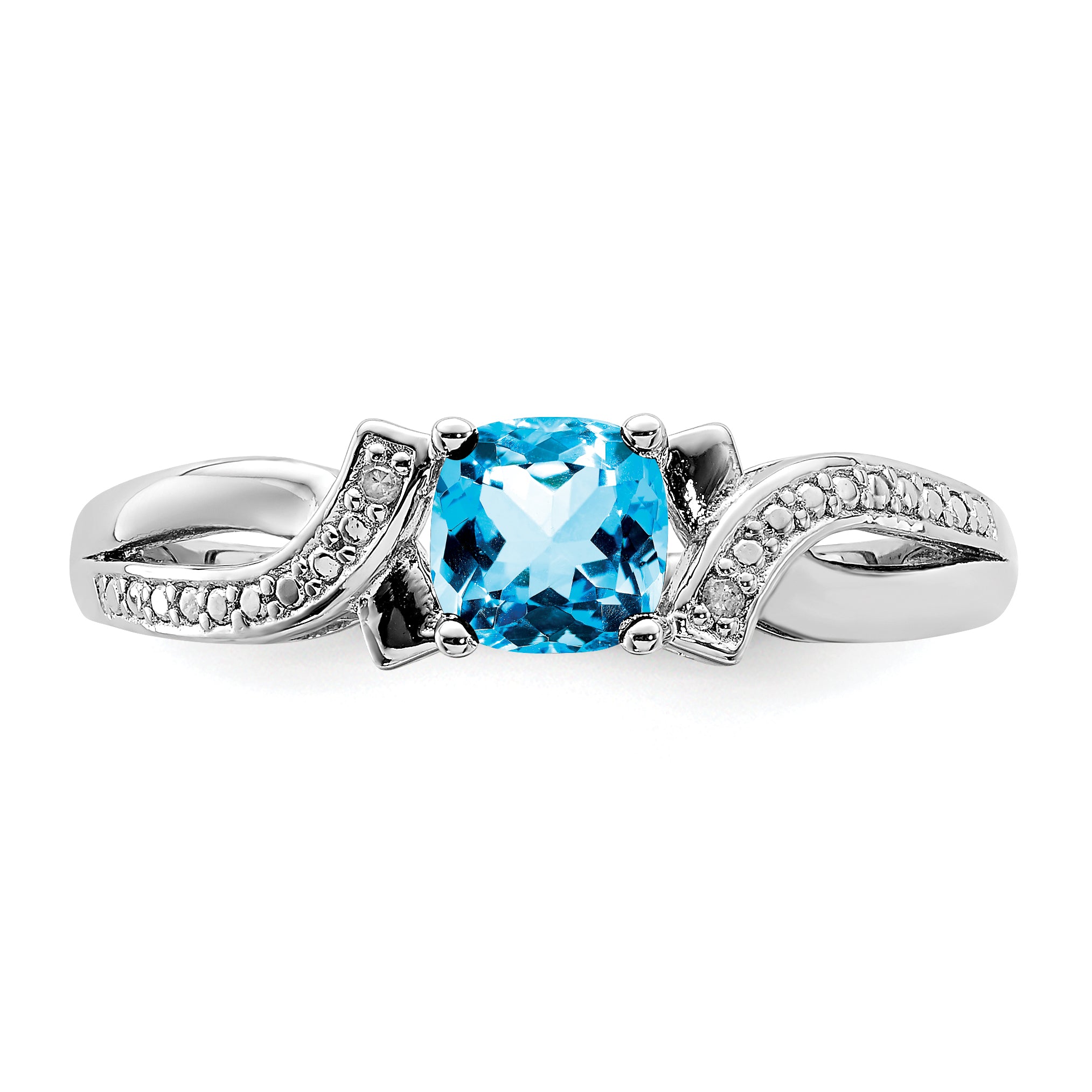 Sterling Silver Rhodium Light Swiss Blue Topaz & Diamond Ring