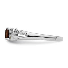 Sterling Silver Rhodium Smoky Quartz Diamond Ring