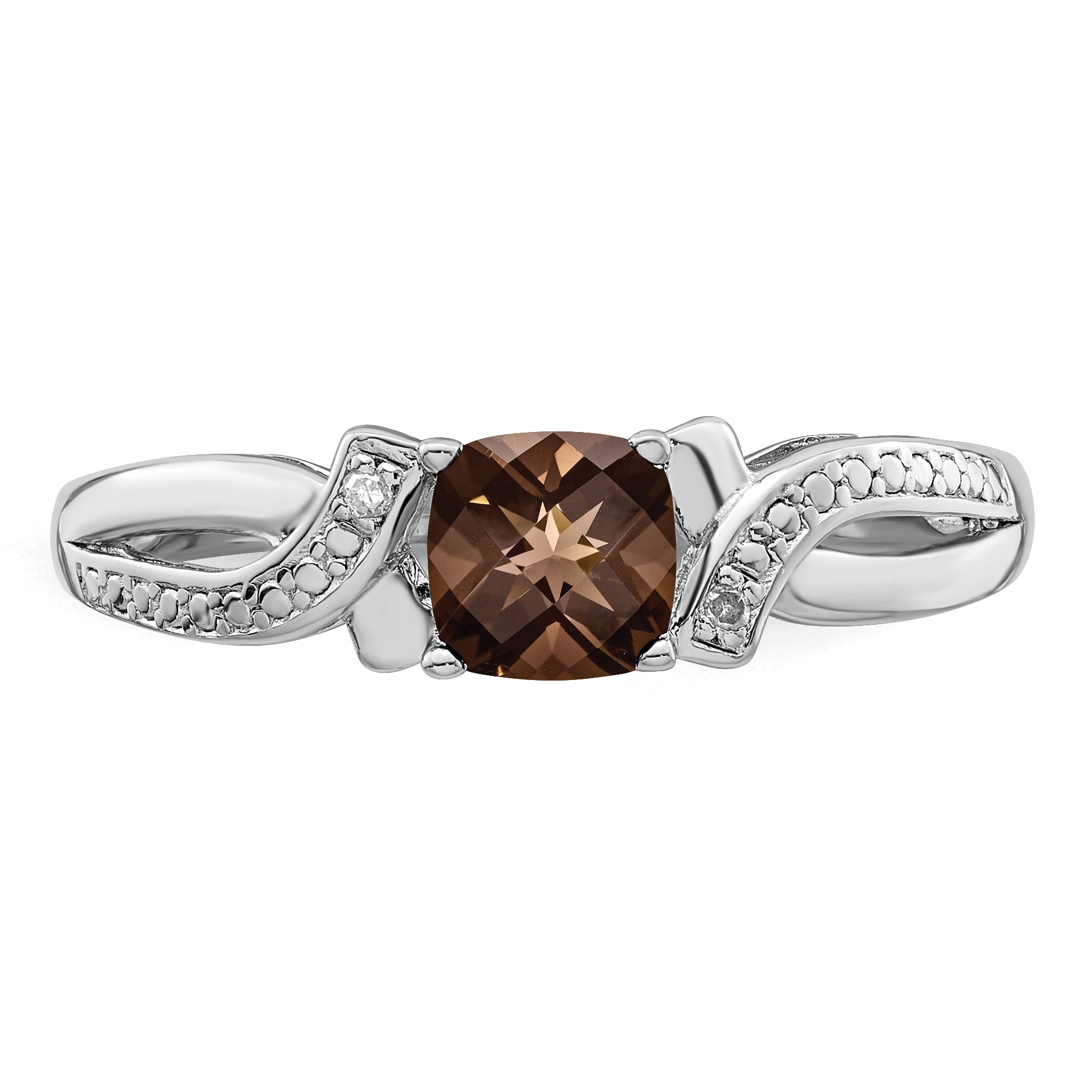 Sterling Silver Rhodium Smoky Quartz Diamond Ring