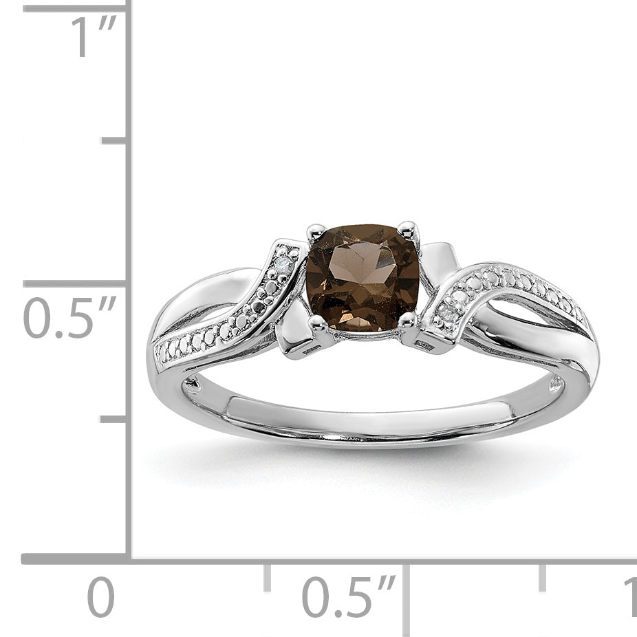 Sterling Silver Rhodium Smoky Quartz Diamond Ring