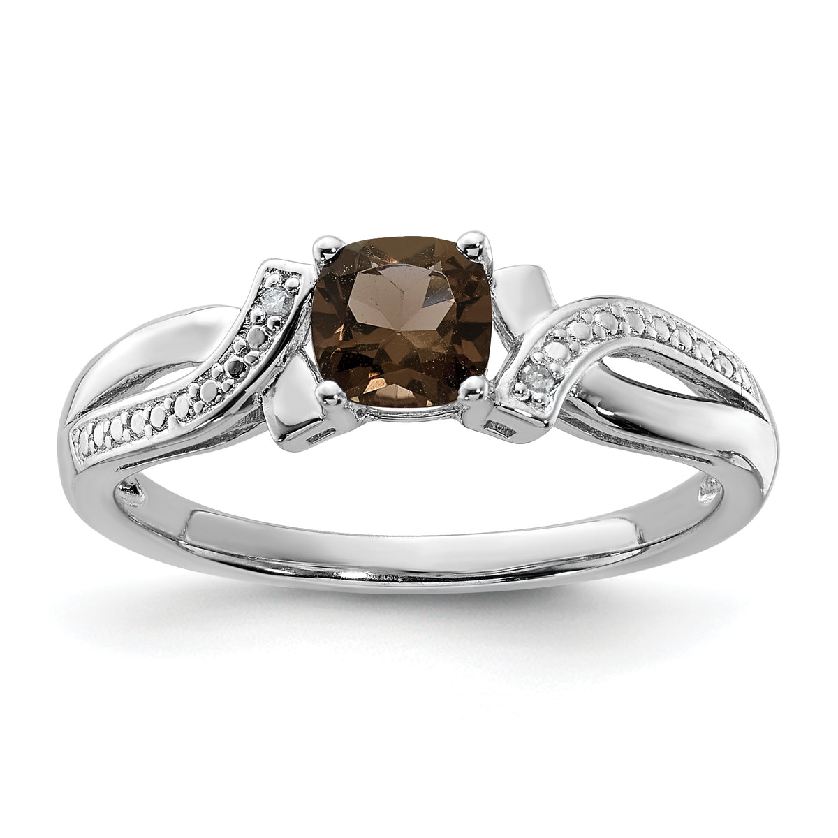 Sterling Silver Rhodium Smoky Quartz Diamond Ring