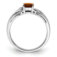 Sterling Silver Rhodium Whiskey Quartz Diamond Ring