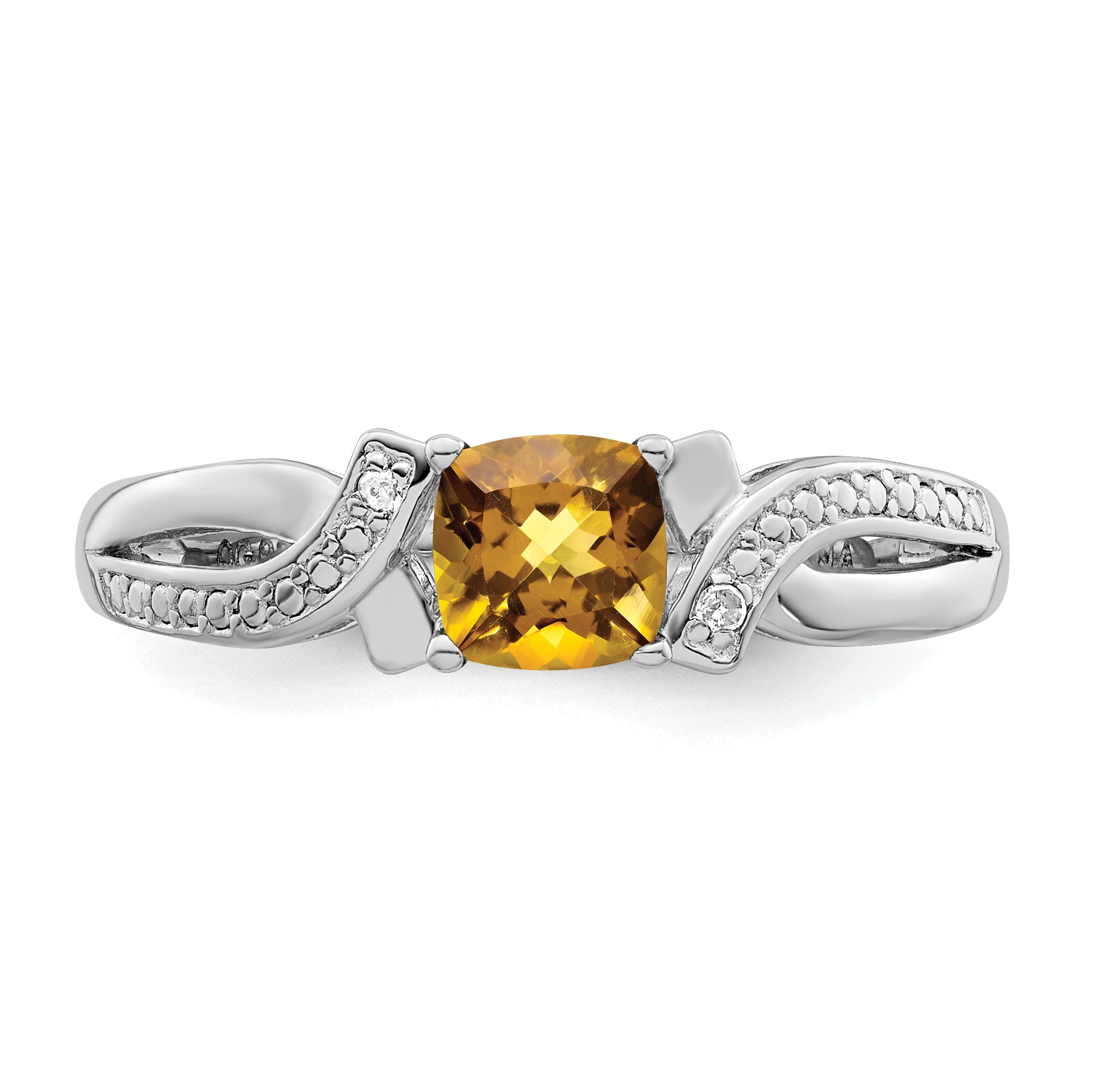 Sterling Silver Rhodium Whiskey Quartz Diamond Ring