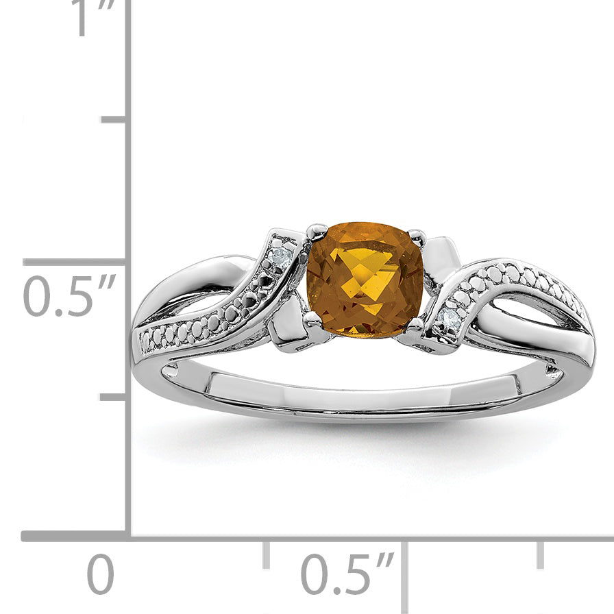 Sterling Silver Rhodium Whiskey Quartz Diamond Ring