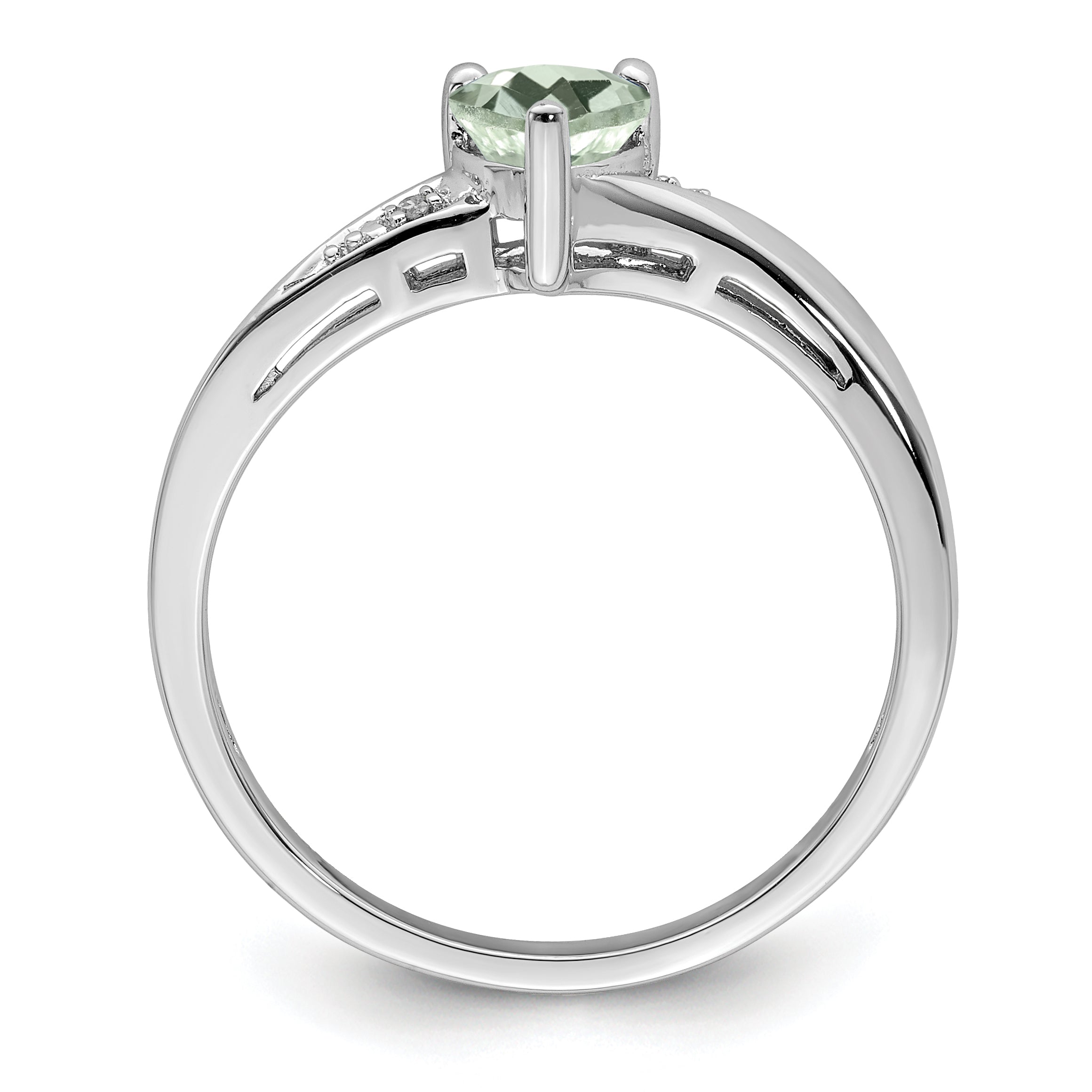 Sterling Silver Rhodium Green Quartz Diamond Ring