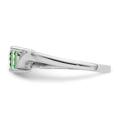 Sterling Silver Rhodium Green Quartz Diamond Ring