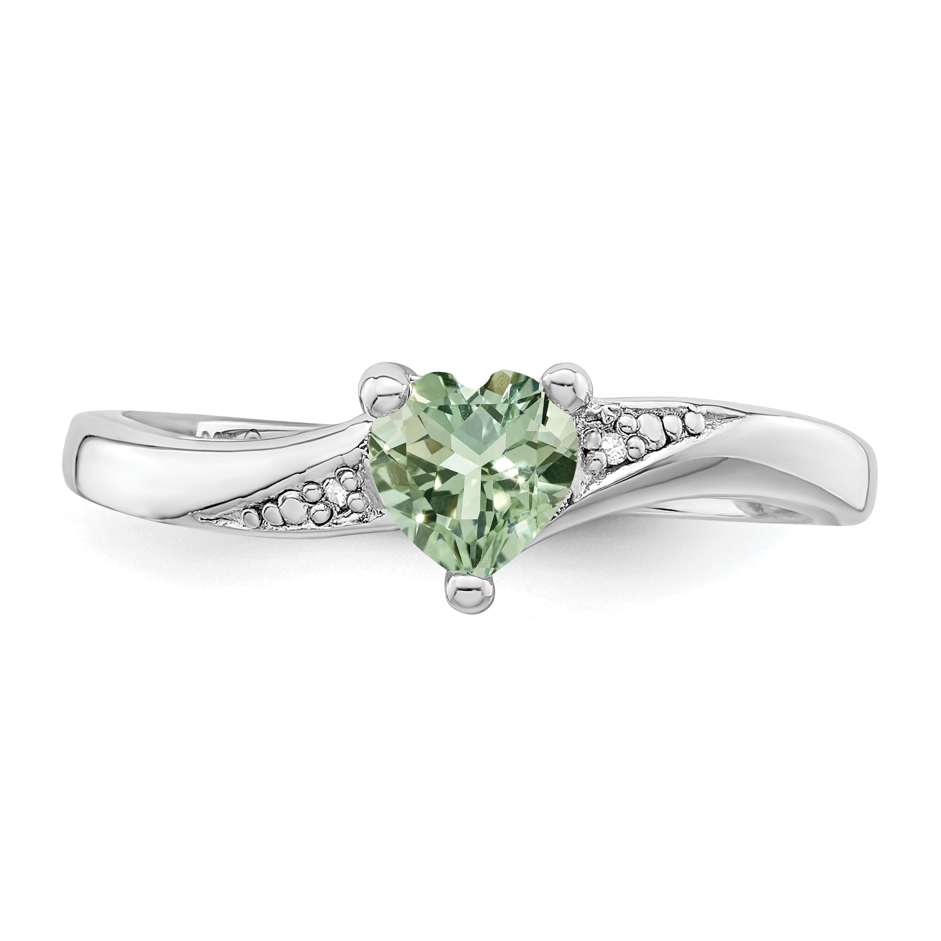 Sterling Silver Rhodium Green Quartz Diamond Ring