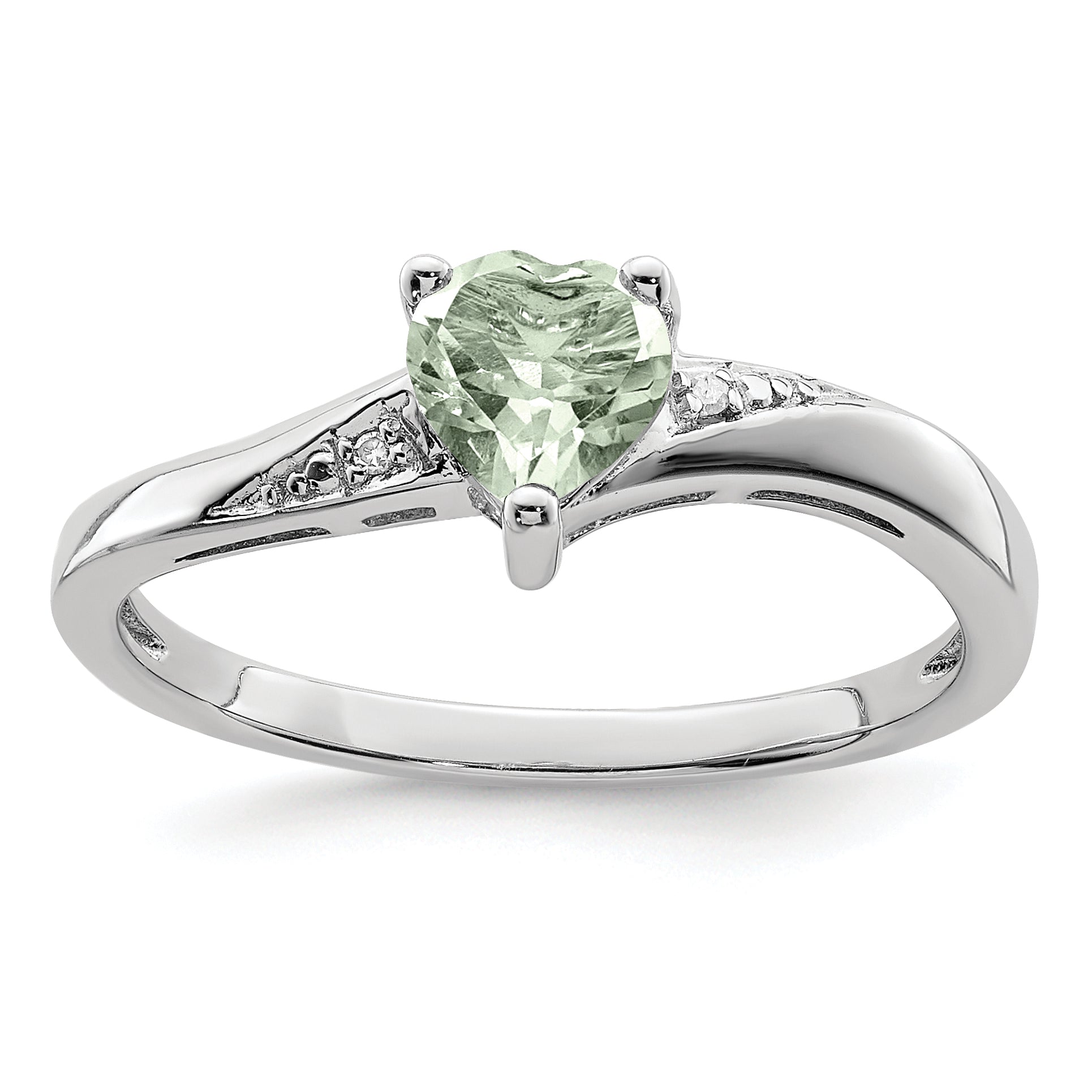 Sterling Silver Rhodium Green Quartz Diamond Ring